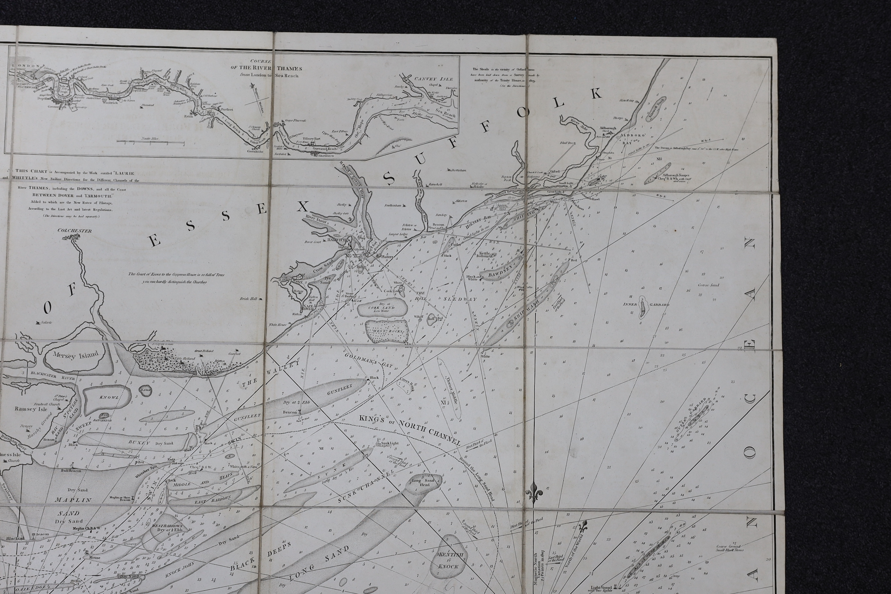 Burn, George (and others) A New and Correct Chart of the Thames' Mouth, and c. from London Bridge to Orford Ness...and from the Nore to the North Foreland, the Downs, and South Foreland.....a corrected edition, with the